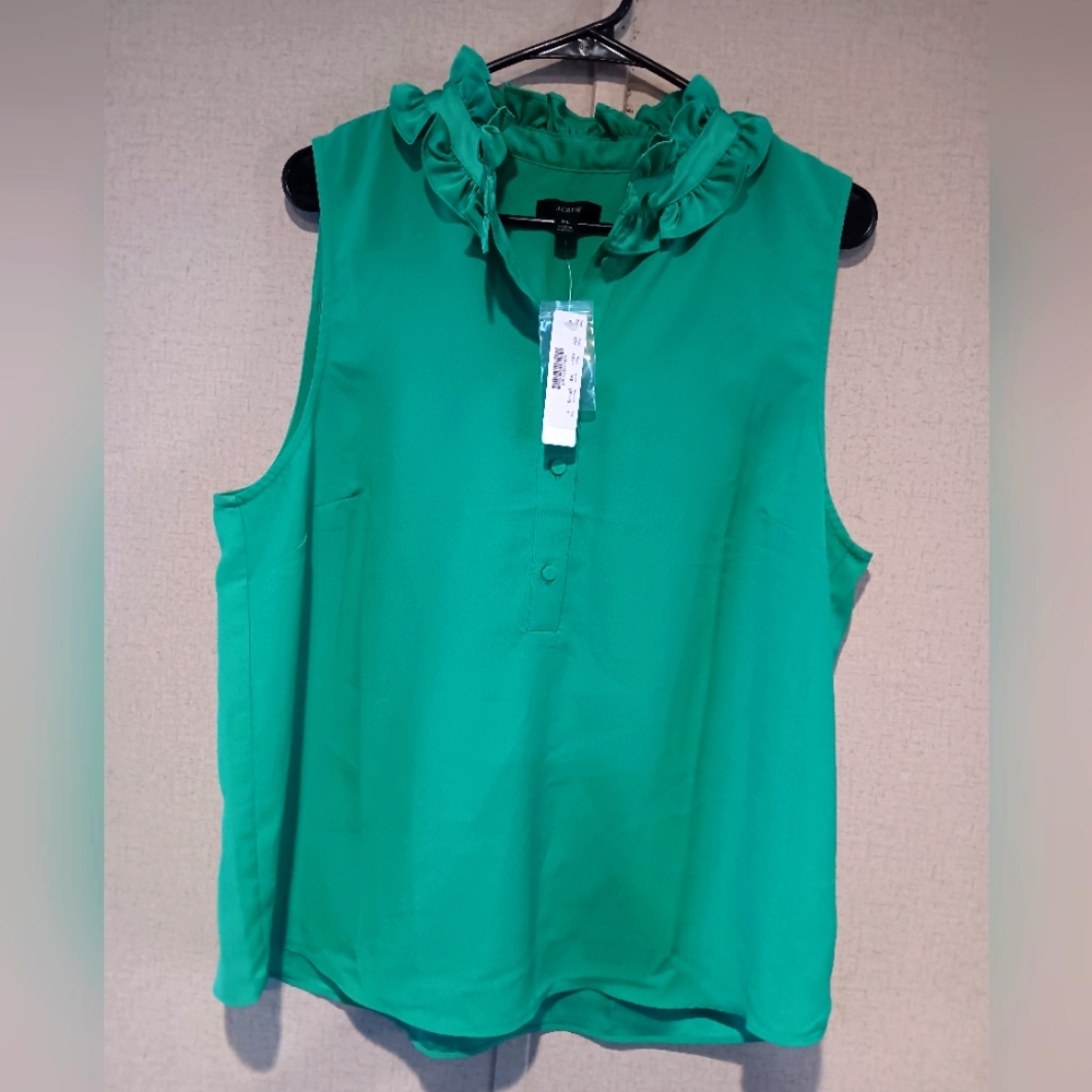 J. Crew Vibrant Green Ruffle Blouse New